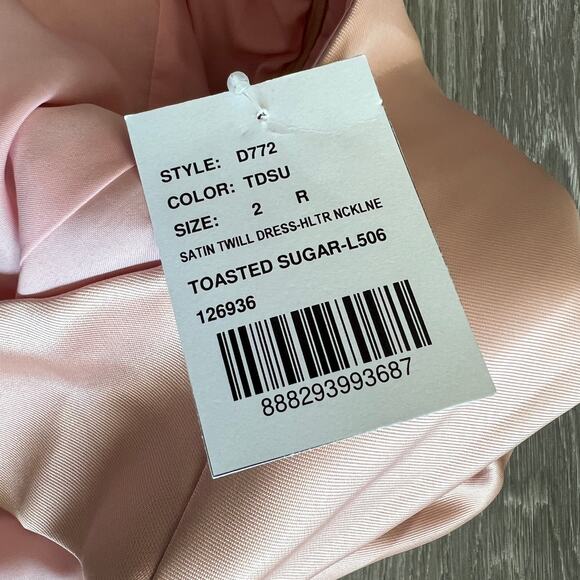 Alfred Sung Dress Size 2 Satin Twill Halter Toasted Sugar Maxi Gown D772 - Picture 4 of 16